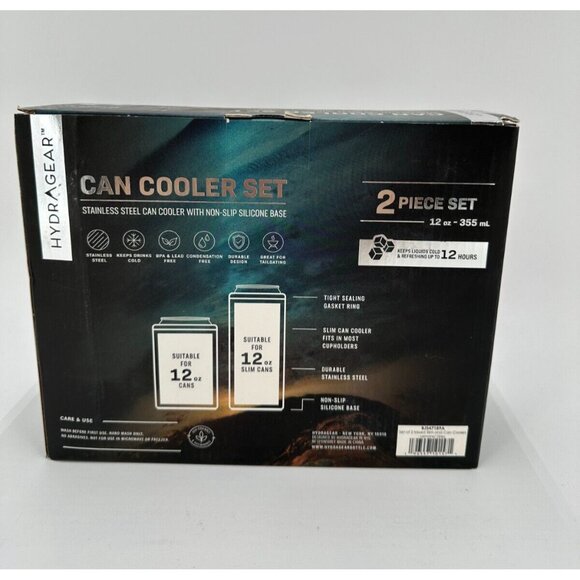 HydraGear Can Cooler Set 12 oz Stainless Steel Non-Slip Silicone Base SLIM & Reg - Picture 4 of 7